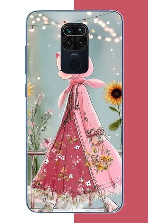 Redmi Note 9 Uyumlu pembe elbiseli kız Baskılı Silikon Kılıf