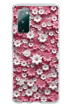 Samsung Galaxy S20 FE Uyumlu Beyaz Pembe Papatyalar Baskılı Silikon Kılıf