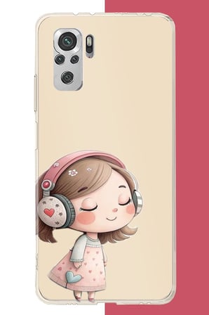 Redmi Note 10 / 10S Uyumlu pembe kulaklıklı kız.jpeg Baskılı Silikon Kılıf