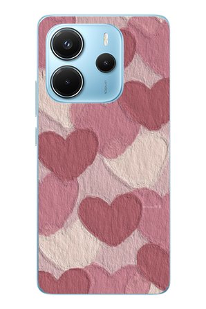 Redmi Note 14 4G Uyumlu Pastel Gül Kurusu ve Pembe Kalpli Baskılı Silikon Kılıf