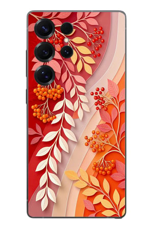Samsung Galaxy S25 Ultra Uyumlu Kırmızı Beyaz İğdeler Baskılı Silikon Kılıf