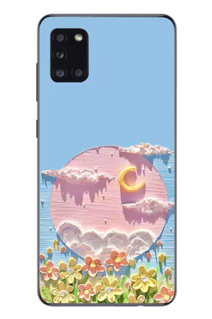 Samsung Galaxy A31 Uyumlu Çiçekli Ay Baskılı Silikon Kılıf