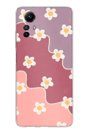 Redmi Note 12S Uyumlu Gül Kurusu ve Lila Tonlu Dalgalı Papatya Baskılı Silikon Kılıf
