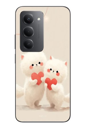 Redmi 15 Uyumlu Kalpli Beyaz Kediler Baskılı Silikon Kılıf