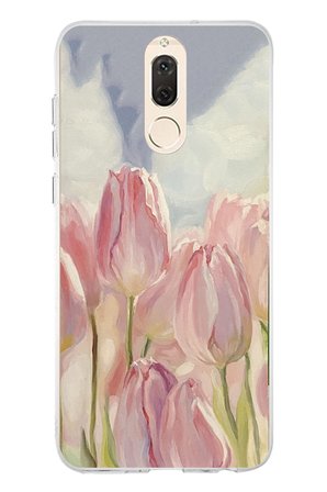 Huawei Mate 10 Lite Uyumlu Pembe Laleler Baskılı Silikon Kılıf