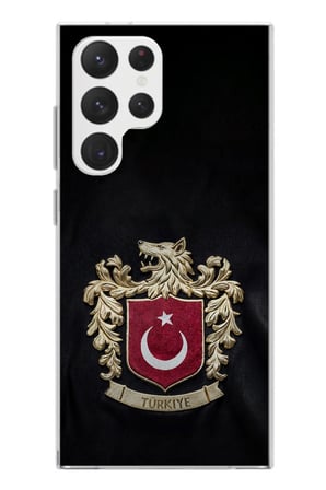Samsung Galaxy S22 Ultra Uyumlu Türk Sembolü Kurt ve Bayrak Desenli Baskılı Silikon Kılıf
