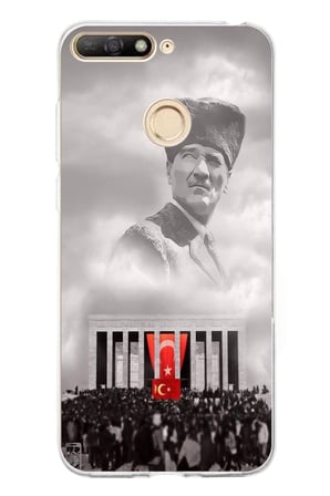 Huawei Y6 2018 - Honor 7A Uyumlu Bulutların Üzerindeki Lider Kalpaklı Atatürk Baskılı Silikon Kılıf