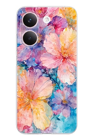 POCO X8 PRO Uyumlu Renkli Çiçekler Sulu Boya Baskılı Silikon Kılıf