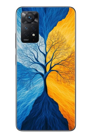 Redmi Note 11 Pro 4G Uyumlu Sarı Mavi Ağaç Baskılı Silikon Kılıf