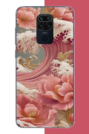 Redmi Note 9 Uyumlu pembe çiçekli dalga Baskılı Silikon Kılıf