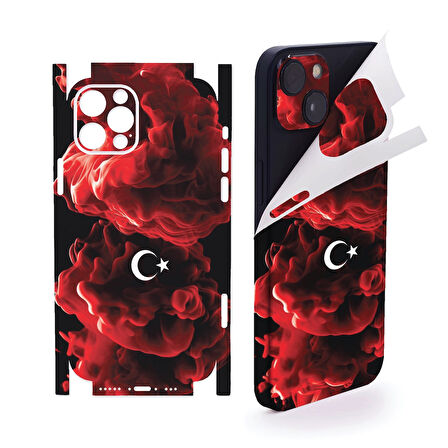 İphone 16 Pro Max için full kaplama sticker çizilme engelleyici arka yan kaplama BULUTLU BAYRAK