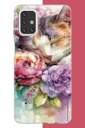 Samsung Galaxy M31s Uyumlu sulu boya kedi Baskılı Silikon Kılıf