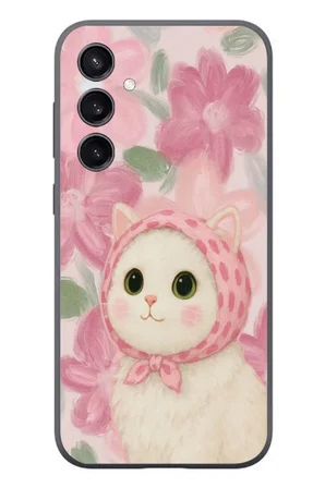 Samsung Galaxy S23 Uyumlu Pembe Örtülü Kedi Baskılı Silikon Kılıf