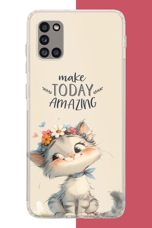 Samsung Galaxy A31 Uyumlu çiçek taçlı kedi Baskılı Silikon Kılıf