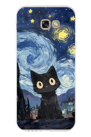 Samsung Galaxy A7 2017 Uyumlu Gece Yarısı Kedi Tasarımlı Baskılı Silikon Kılıf