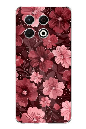 Tecno Spark 30 Pro Uyumlu Pembe ve Bordo Çiçek Desenli Baskılı Silikon Kılıf