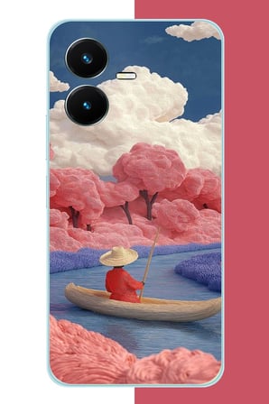 Vivo Y22 Uyumlu kayık ve pembe ağaç Baskılı Silikon Kılıf
