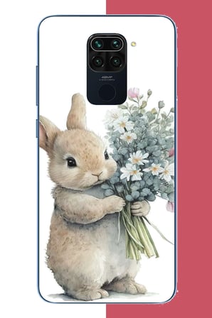 Redmi Note 9 Uyumlu çiçek tutan tavşan.jpeg Baskılı Silikon Kılıf