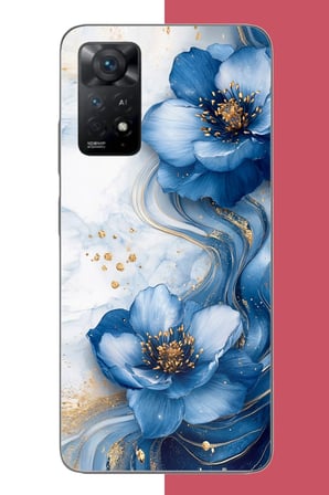 Redmi Note 11E Uyumlu Mavi Çiçek 3 Baskılı Silikon Kılıf