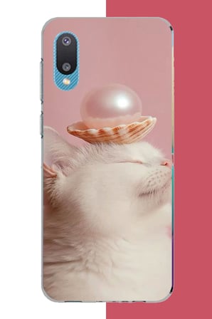 Samsung Galaxy A02 Uyumlu incili kedi Baskılı Silikon Kılıf