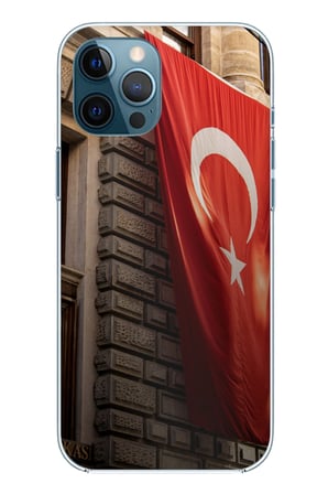 iPhone 12 PRO MAX Uyumlu Dev Türk Bayrağı Baskılı Silikon Kılıf