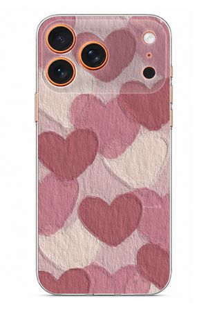 iPhone 17 PRO MAX Uyumlu Pastel Gül Kurusu ve Pembe Kalpli Baskılı Silikon Kılıf