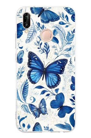 Huawei P20 Lite Uyumlu Mavi Kelebekler Baskılı Silikon Kılıf