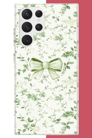 Samsung Galaxy S22 Ultra Uyumlu yeşil fiyonk pattern Baskılı Silikon Kılıf
