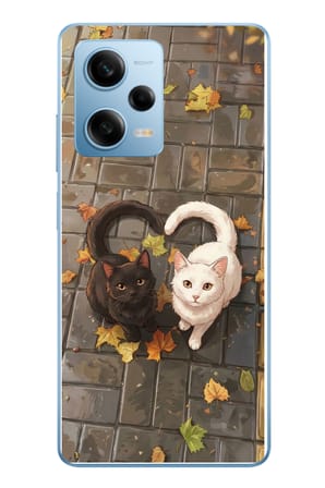 Redmi Note 12 Pro 5G Uyumlu Kalp Kuyruklu Kediler Baskılı Silikon Kılıf