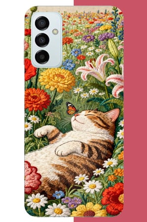 Samsung Galaxy M14 Uyumlu nakışlı kedi Baskılı Silikon Kılıf