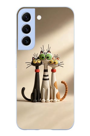 Samsung Galaxy S22 Uyumlu Neşeli Kedi Ailesi Baskılı Silikon Kılıf