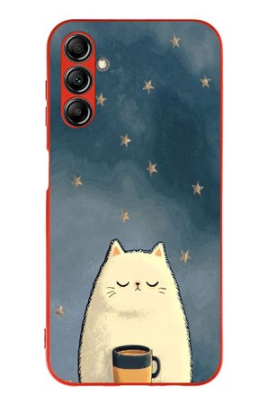 Samsung Galaxy A14 Uyumlu Kahveci Beyaz Kedir Baskılı Silikon Kılıf