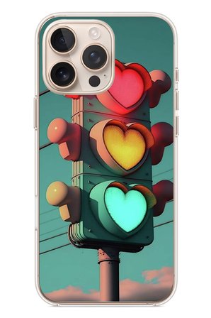 İphone 16 Pro Max Uyumlu Kalpli Trafik Lambası Baskılı Silikon Kılıf