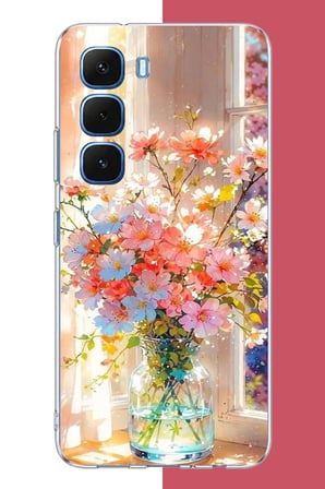 Infinix Hot 60-60i Uyumlu vazodaki çiçek Baskılı Silikon Kılıf