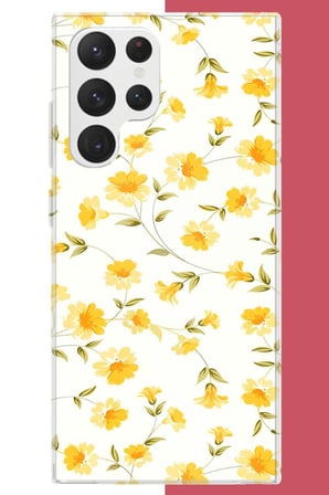 Samsung Galaxy S22 Ultra Uyumlu sarı çiçek pattern Baskılı Silikon Kılıf