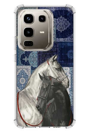 Infinix Note 50 PRO Uyumlu Mavi Kilim Desenli Siyah ve Beyaz At Baskılı Silikon Kılıf