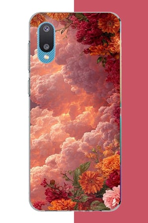 Samsung Galaxy A02 Uyumlu kırmızı bulut ve çiçekler Baskılı Silikon Kılıf