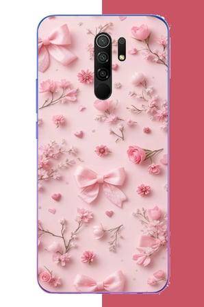 Redmi 9 Uyumlu pembe fiyonk gül.jpeg Baskılı Silikon Kılıf