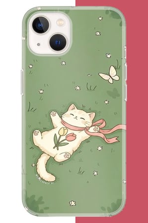 iPhone 15 Uyumlu fularlı kedi Baskılı Silikon Kılıf