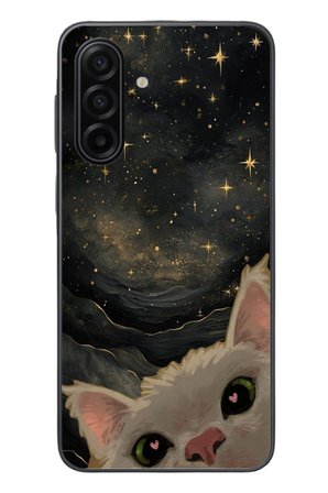 Samsung Galaxy A17 Uyumlu Siyah Gökyüzülü Kedi Baskılı Silikon Kılıf