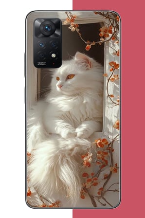 Redmi Note 11 PRO 4G Uyumlu penceredeki beyaz kedi Baskılı Silikon Kılıf