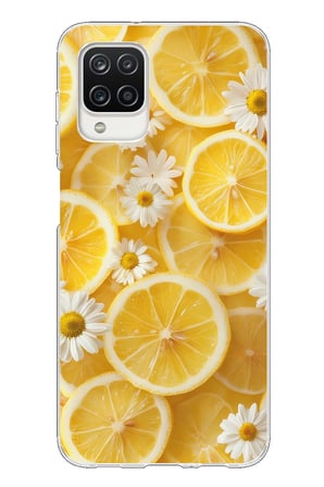 Samsung Galaxy A12-M12 Uyumlu Limon Dilimleri ve Papatya Desenli Baskılı Silikon Kılıf