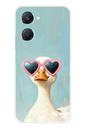 Vivo Y18 Uyumlu Yağlı Boya Pop-Art Ördek Baskılı Silikon Kılıf