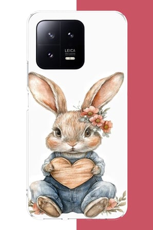 Xiaomi Mi 13 Uyumlu çiçek tokalı tavşan Baskılı Silikon Kılıf