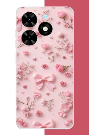 Tecno Spark 20-20C Uyumlu pembe fiyonk gül.jpeg Baskılı Silikon Kılıf