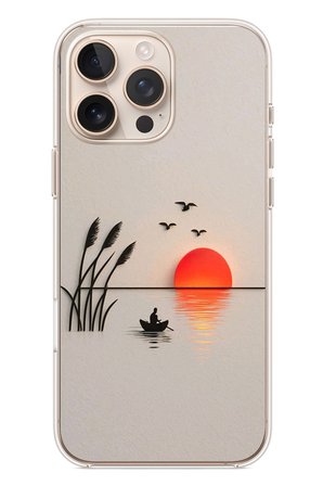İphone 16 Pro Max Uyumlu Gün Batımı Çizim Baskılı Silikon Kılıf