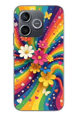 Honor 600 Uyumlu Renkli Gökkuşağı Çiçekleri Baskılı Silikon Kılıf