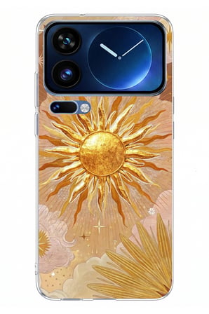 Xiaomi 17 Pro Max Uyumlu Altın Güneş ve Yıldız Desenli Baskılı Silikon Kılıf