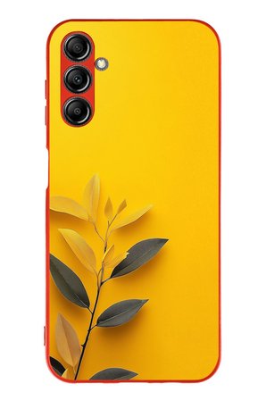 Samsung Galaxy A14 Uyumlu Sarı Siyah Çiçekler Baskılı Silikon Kılıf