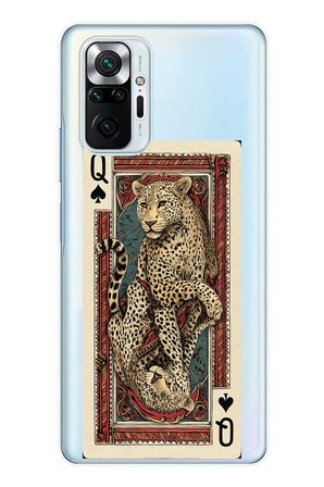 Redmi Note 10 PRO Uyumlu İskambil Kağıdı Tasarımlı Leopar Portre Baskılı Silikon Kılıf
